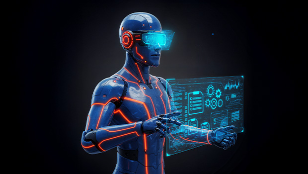 Inclusion Cloud Agentic AI autonomy banner showing humanoid agent managing automated workflows with clear logic and data orchestration.