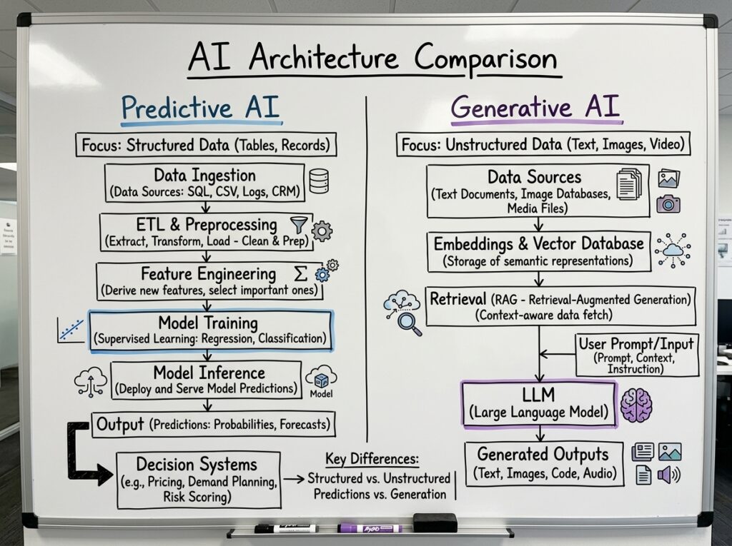Predictive AI vs. Gen AI: Architecture comparison